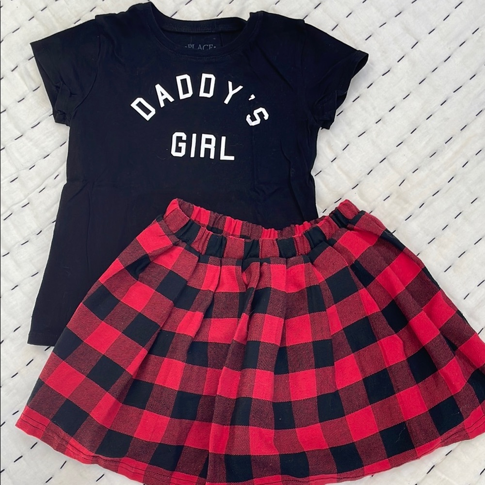 5T Daddy’s Girl Tee and Buffalo Plaid Skirt